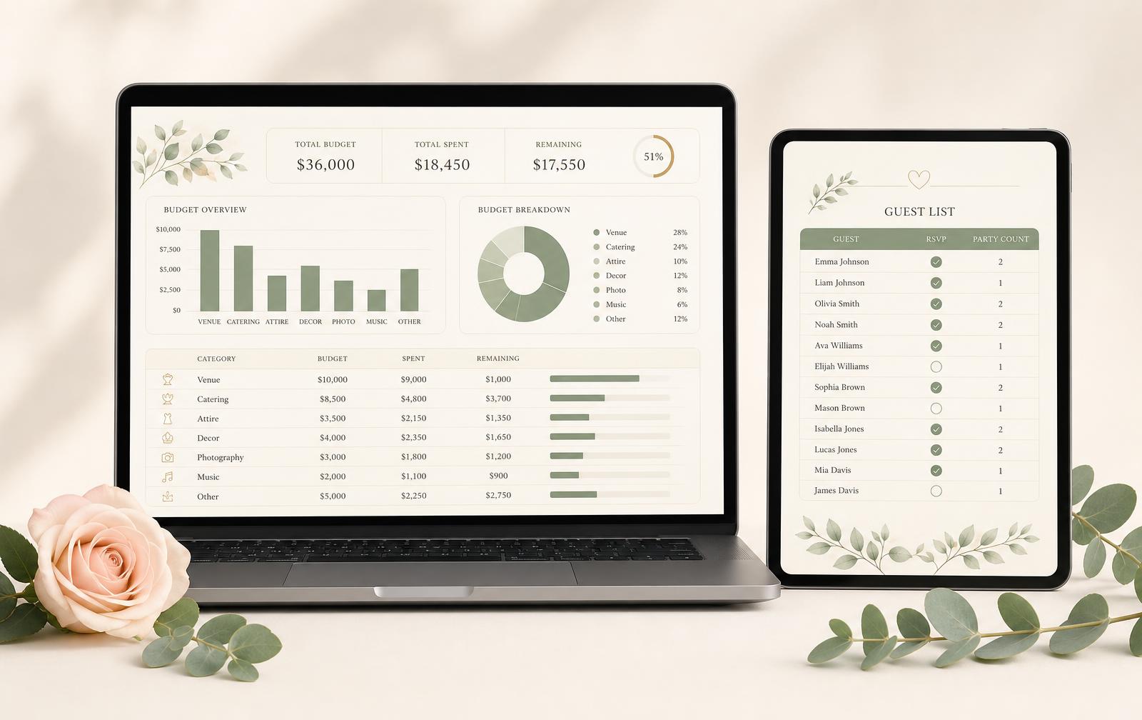 The Vow View planner shown on a laptop and tablet